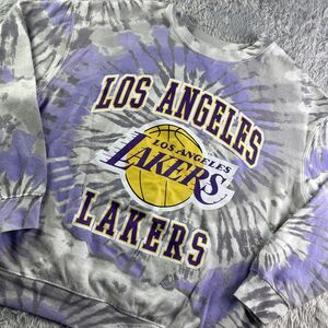 Los Angeles Lakers Sweatshirt Womens Large Purple Gray Yellow Tie Dyed Pullover